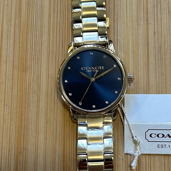 Coach Grand Watch With 36mm Navy Blue Face & Golden Bracelet - Picture 1 of 6